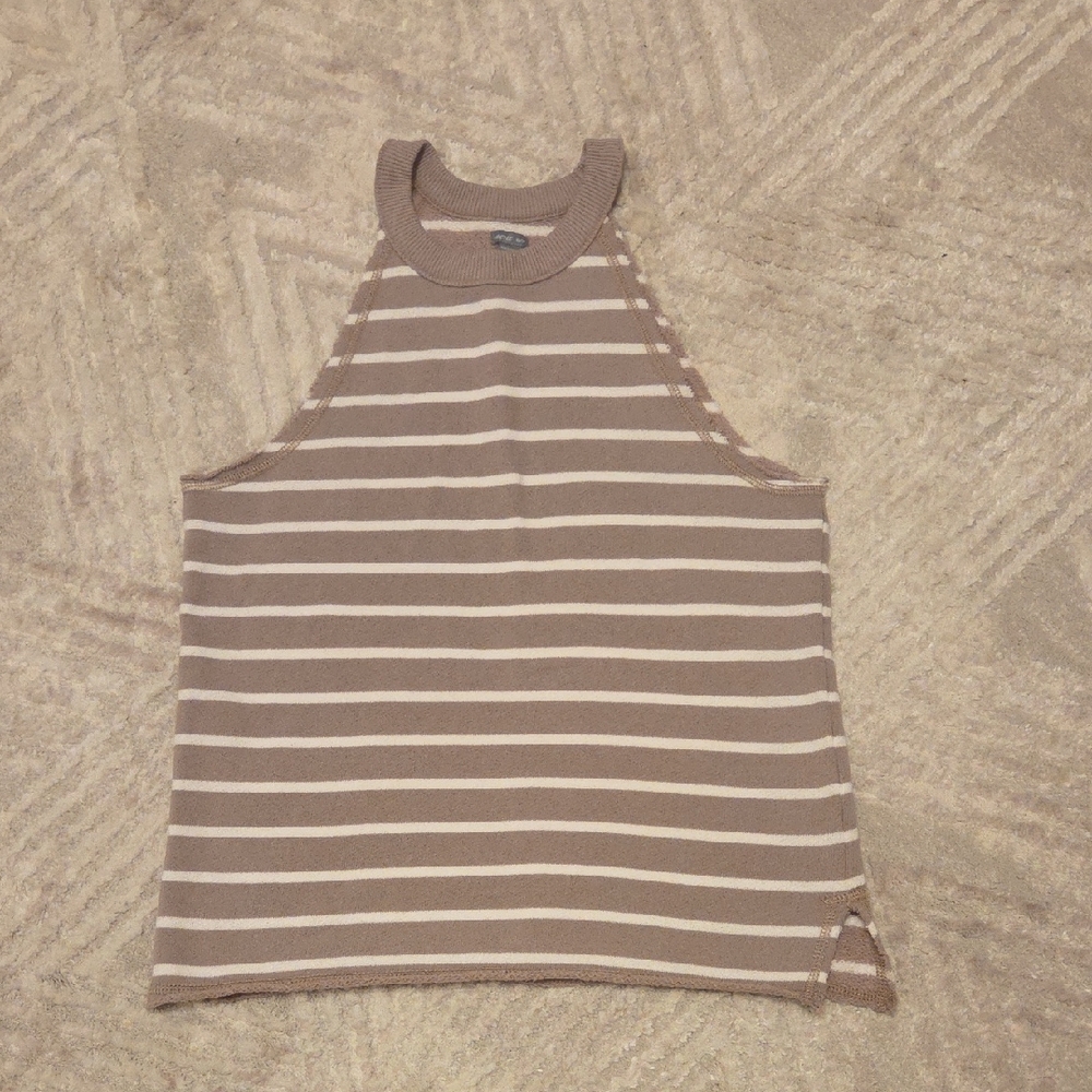 aerie Taupe and Cream Striped Knit Halter Tank